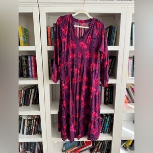 A new day purple pink floral flowy long sleeve romantic maxi dress boho